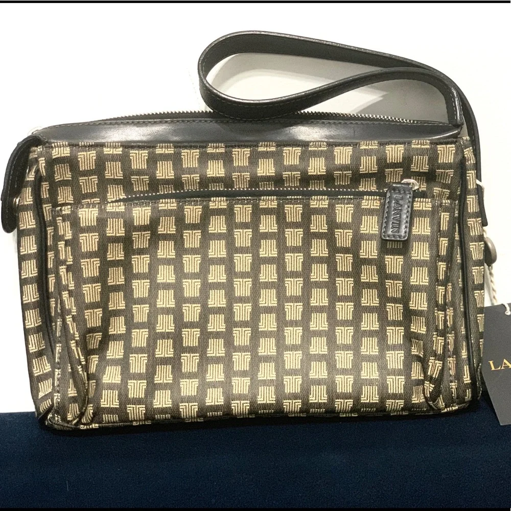 Lanvin Vintage Monogram Logo Textile Clutch Tan Beige Wristlet NWT - Picture 5 of 11